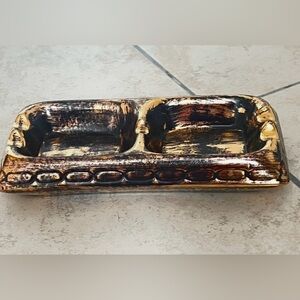 Vintage Stang| Black Gold Rectangular Ashtray/Trinket Dish Mid Century Pottery